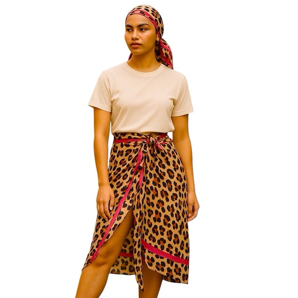 MACCHIA DI RUGGINE LEOPARD PRINT SCARF WOMEN SIZE 37 X 75 - Picture 2 of 9